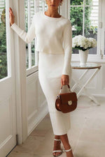 Load image into Gallery viewer, Knitted Solid Color Sweater Skirt Suit
