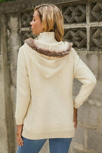 V-Neck Cable Knit Long Sleeve Long Sweater