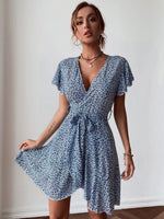 Load image into Gallery viewer, Ditsy Floral Belted Surplice Front Dress
