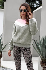 Load image into Gallery viewer, Color Block Round Neck Plush Sweatshirt

