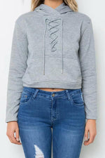 Load image into Gallery viewer, Gray Lace Up Crop Hoodie
