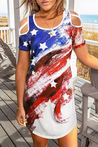 American Flag Dress Cold Shoulder Mini Dress for Women