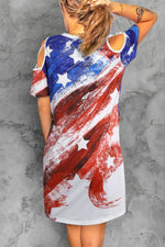 Load image into Gallery viewer, American Flag Dress Cold Shoulder Mini Dress for Women
