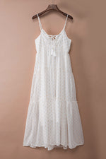 Load image into Gallery viewer, Beige White Flowy Dress Print Tiered Ruffled V Neck Slip Maxi Dress

