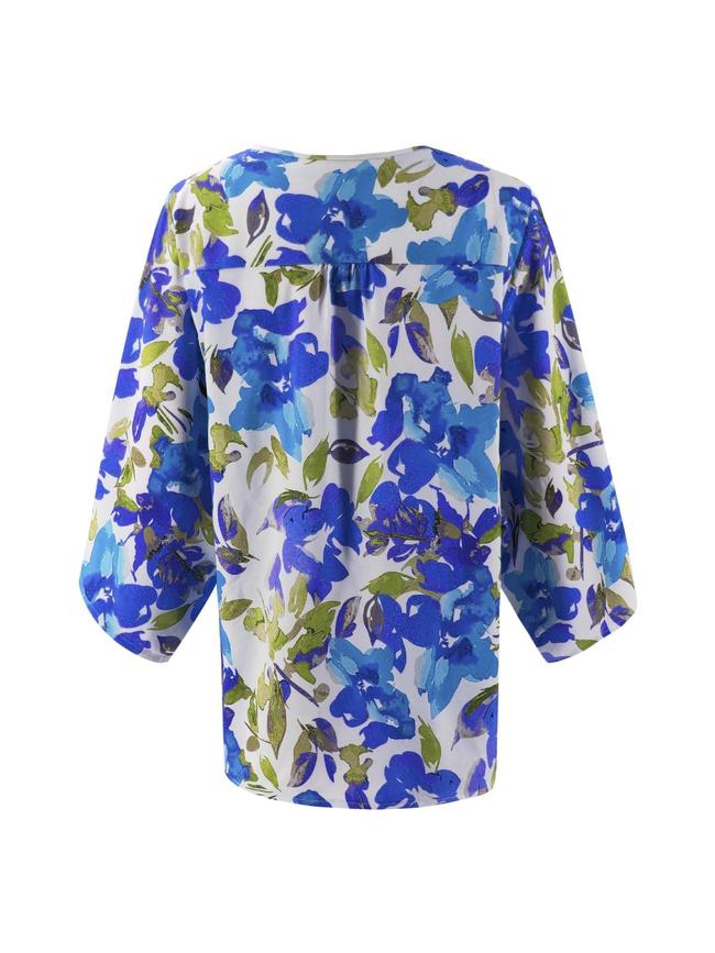 Floral Batwing Sleeve Buttons Top