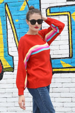 Load image into Gallery viewer, Colorful Striped Round Neck Sweater
