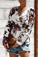 Load image into Gallery viewer, V-Neck Floral Wrap Shirt
