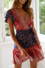 Load image into Gallery viewer, Bohemian V Neck Printed Mini Dress
