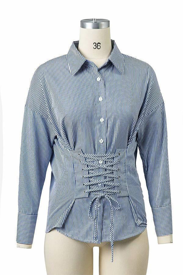 Solid Color Lace Up Shirt