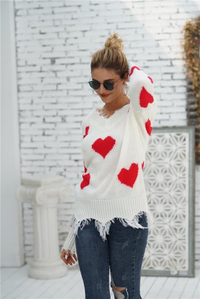V-Neck Heart-Shaped Knit Sweater