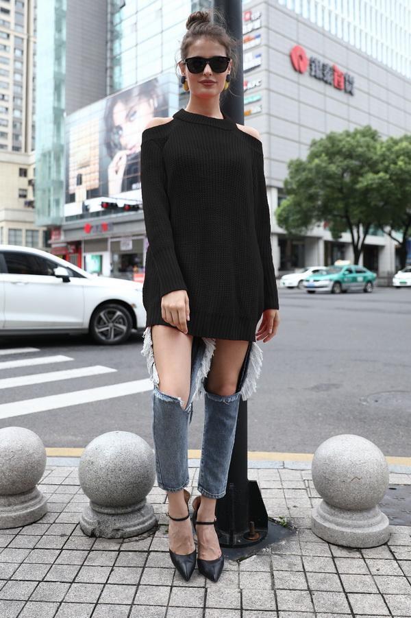 Open Back Solid Color Sweater