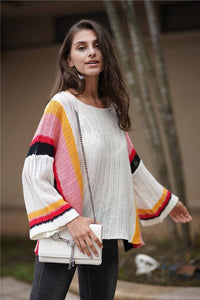 Loose Stitching Knitted Rainbow Sweater