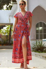 Load image into Gallery viewer, Boho Deep Neck Maxi Dress - Floral Print
