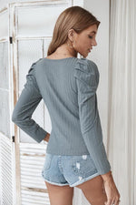Load image into Gallery viewer, Square Collar Knitted Thin T-Shirt Long Sleeve
