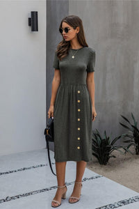 Button Casual Plain Knitting Dress