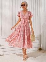 Load image into Gallery viewer, Bell Sleeve Ruffle Hem Ditsy Floral Maxi Dress
