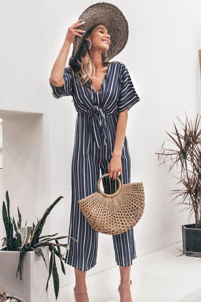Tell The News Striped Jumpsuit.