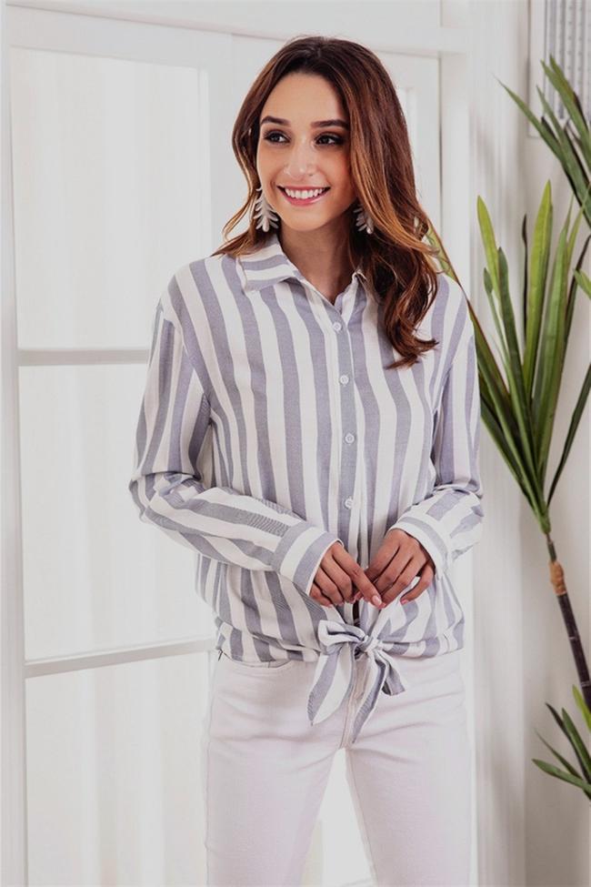 Casual Striped Front Knot Shirt