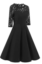Load image into Gallery viewer, Black A-line Lace Fit And Flare Prom Dress With Half Sleeves
