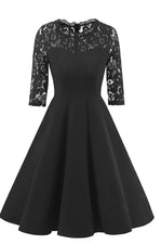 Load image into Gallery viewer, Black A-line Lace Fit And Flare Prom Dress With Half Sleeves
