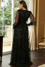 Load image into Gallery viewer, Black A-Line Long Sleeve Formal Gown Evening Prom Dresses
