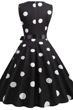 Load image into Gallery viewer, Black And White Polka Dot Sleeveless Swing Dresses
