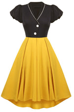 Load image into Gallery viewer, Black And Yellow Short Sleeve A-Line Homecoming Party Dress
