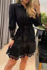 Load image into Gallery viewer, A Toast To Myself Lace Patchwork Shirt Dress
