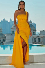 Load image into Gallery viewer, Yellow One Shoulder Prom Gown Evening Dress
