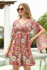 Load image into Gallery viewer, Elastic Waist Floral V-Neck Mini Dress
