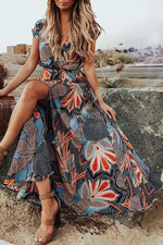 Load image into Gallery viewer, Bohemian V Neck Printed Maxi Dress
