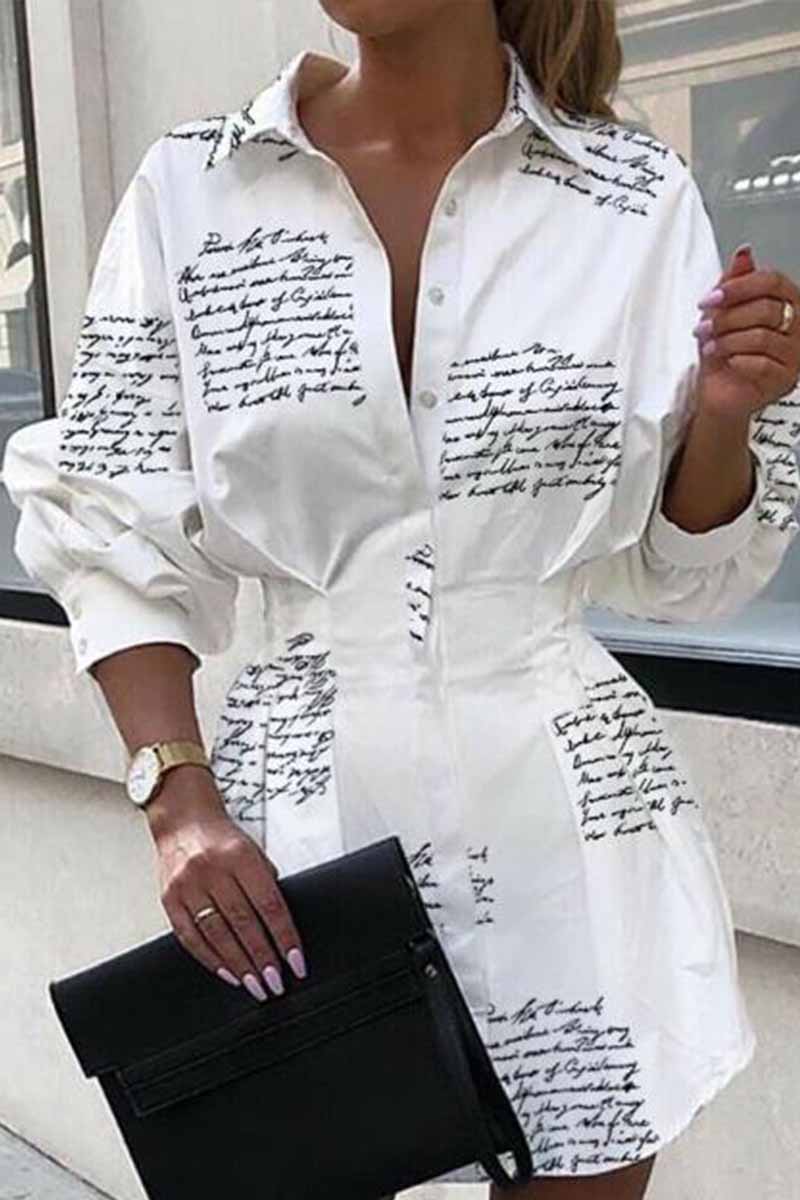 Slim Waist Letter Print Long Sleeve Dress