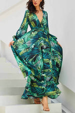 Load image into Gallery viewer, Florcoo V-Neck Leaf Print Maxi Dress
