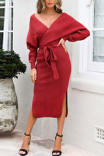 Load image into Gallery viewer, Florcoo V Neck Backless Sweater Dress(5 Colors)
