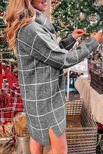 Load image into Gallery viewer, High Collar Plaid Loose Mini Dress
