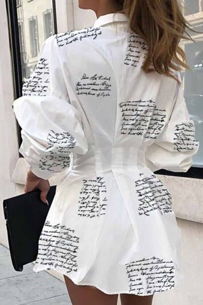 Slim Waist Letter Print Long Sleeve Dress