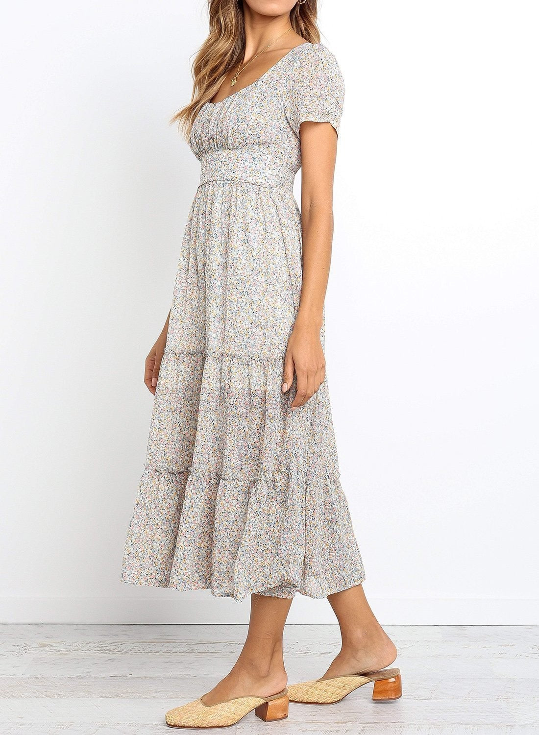 Round Neck Floral Midi Dress