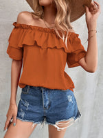 Load image into Gallery viewer, Trim Bardot Solid Ruffle Blouse
