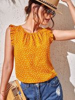 Load image into Gallery viewer, Print Ruffle Polka Dot Trim Top
