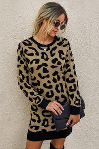 Leopard Print Tight Knit Dress