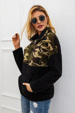 Load image into Gallery viewer, Camouflage Color Block Zip Fluffy Sweatshirt
