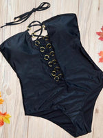 Load image into Gallery viewer, Black Hollow Pattern One-Piece Swimsuit
