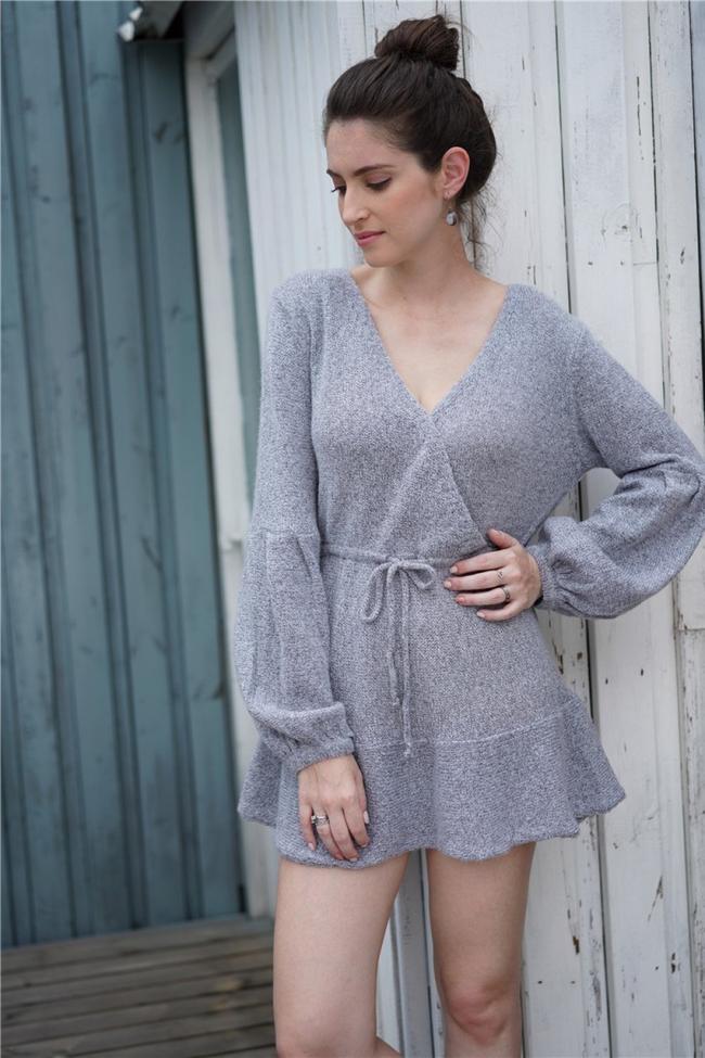 Pure Color Drawstring Loose Sweater Dress