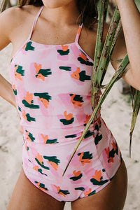Halter Floral Open Back One-Piece Swimsuit
