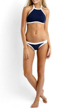 Load image into Gallery viewer, Color Block White And Black Halter Bikini Set
