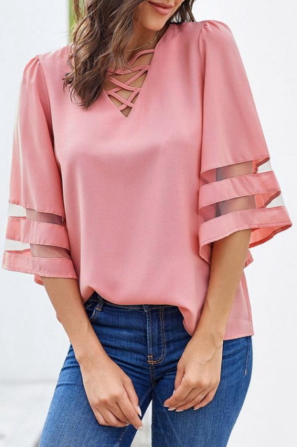 Cropped Sleeves Hollow Loose Shirt