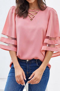 Cropped Sleeves Hollow Loose Shirt