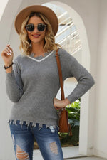 Load image into Gallery viewer, V-Neck Hole Solid Loose Knit Pullover
