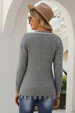 Load image into Gallery viewer, V-Neck Hole Solid Loose Knit Pullover
