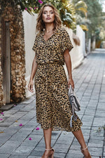 Load image into Gallery viewer, Short Sleeve Leopard A-Line Dress
